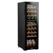 Baridi 27 Bottle Dual Zone Wine Fridge with Beech Wood Shelves & LED Light - Black | DH90