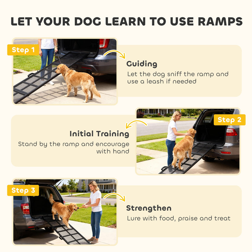 PawHut 191 x 50cm Dog Ramp for Car, Extra Long Pet Stairs with Non-Slip Surface, for Large Dogs, Black