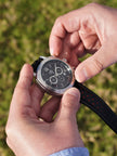 Black And Red Leather Rally Watch Strap, Silver Buckle