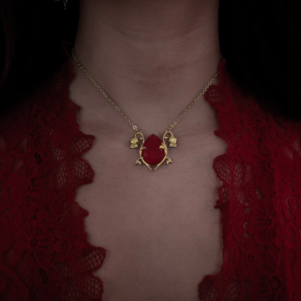 Gold Cursed Bloom Rose Gemstone Necklace