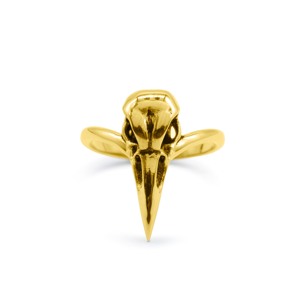 Gold Raven Bird Skull Ring