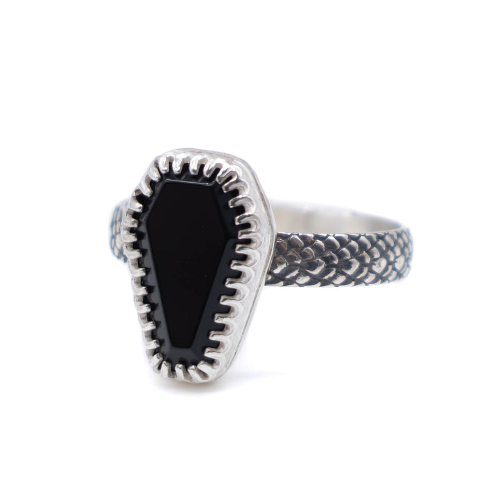 Black Coffin Snake Band Ring - Size W