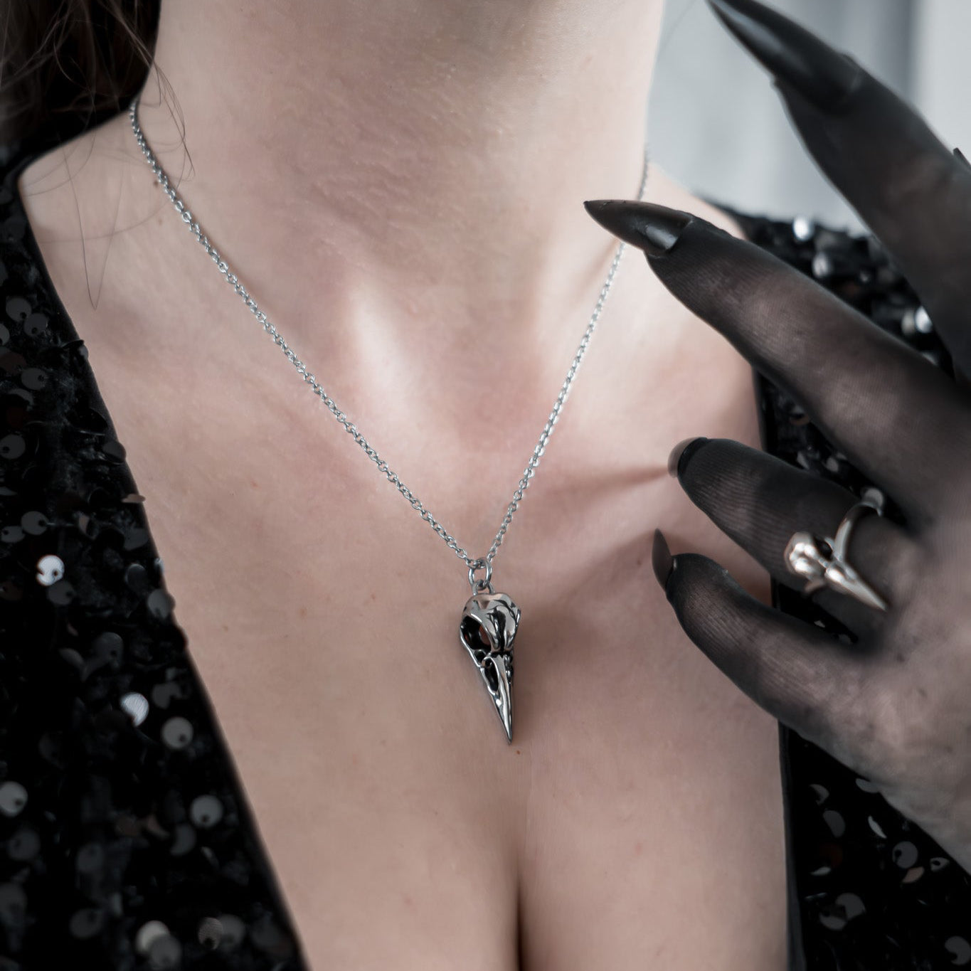 Raven Bird Skull Necklace
