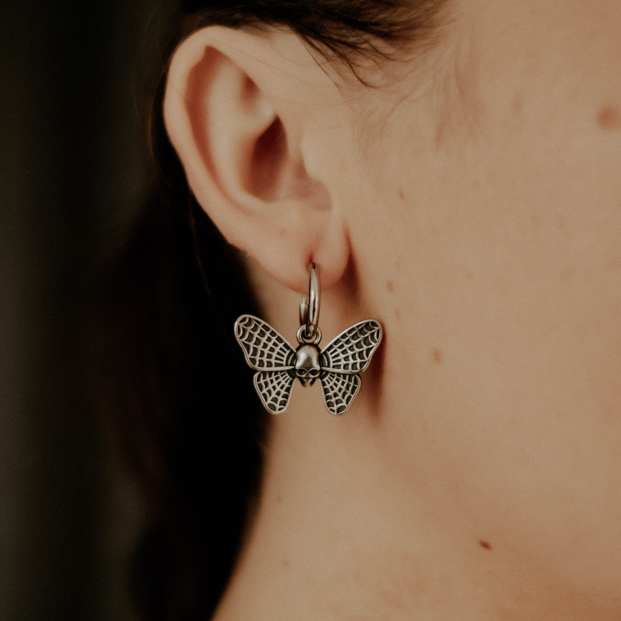 Mystic Cobweb Moth Hoop Earrings