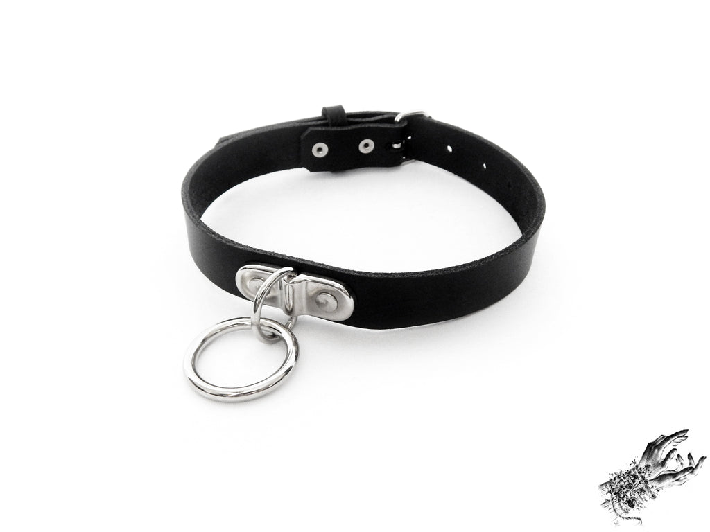Black Leather D and O Ring Choker