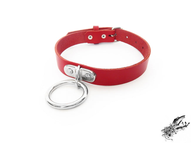 Red Leather D and O Ring Choker