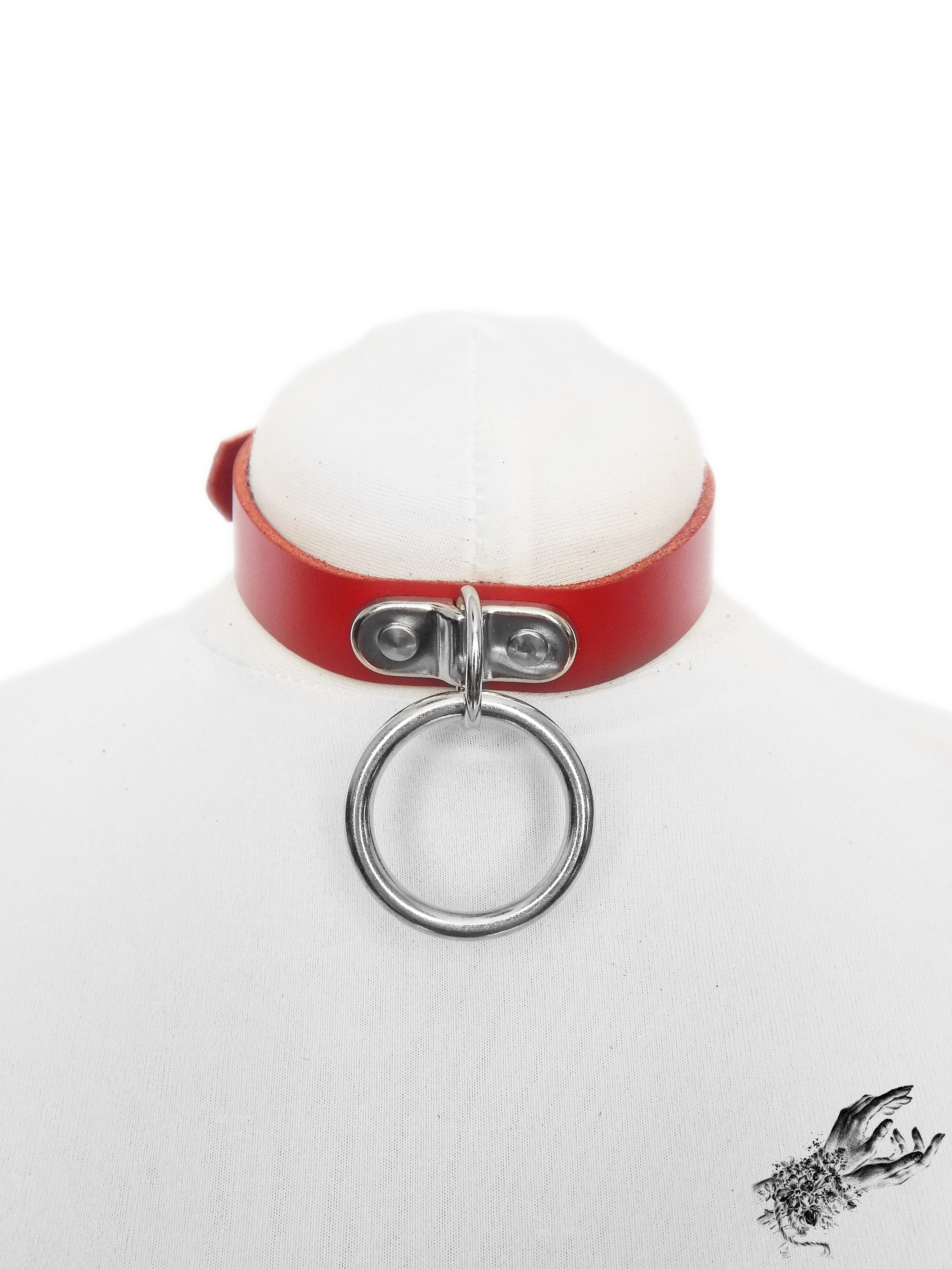 Red Leather D and O Ring Choker