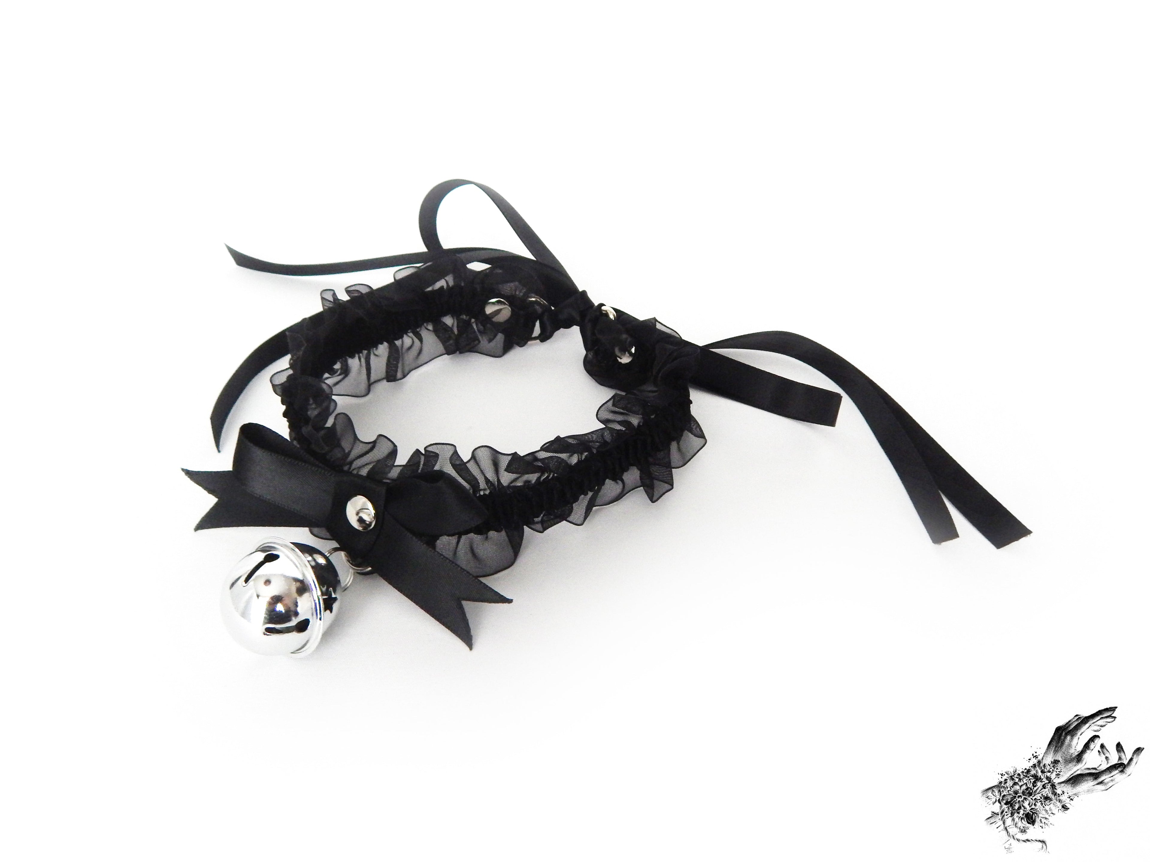 Black Ruffled Bell 2-in-1 Choker/Garter - Black Lace Collar