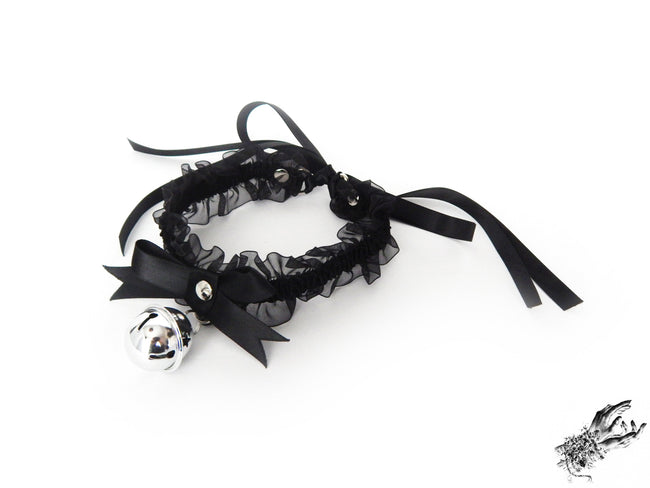 Black Ruffled Bell 2-in-1 Choker/Garter - Black Lace Collar