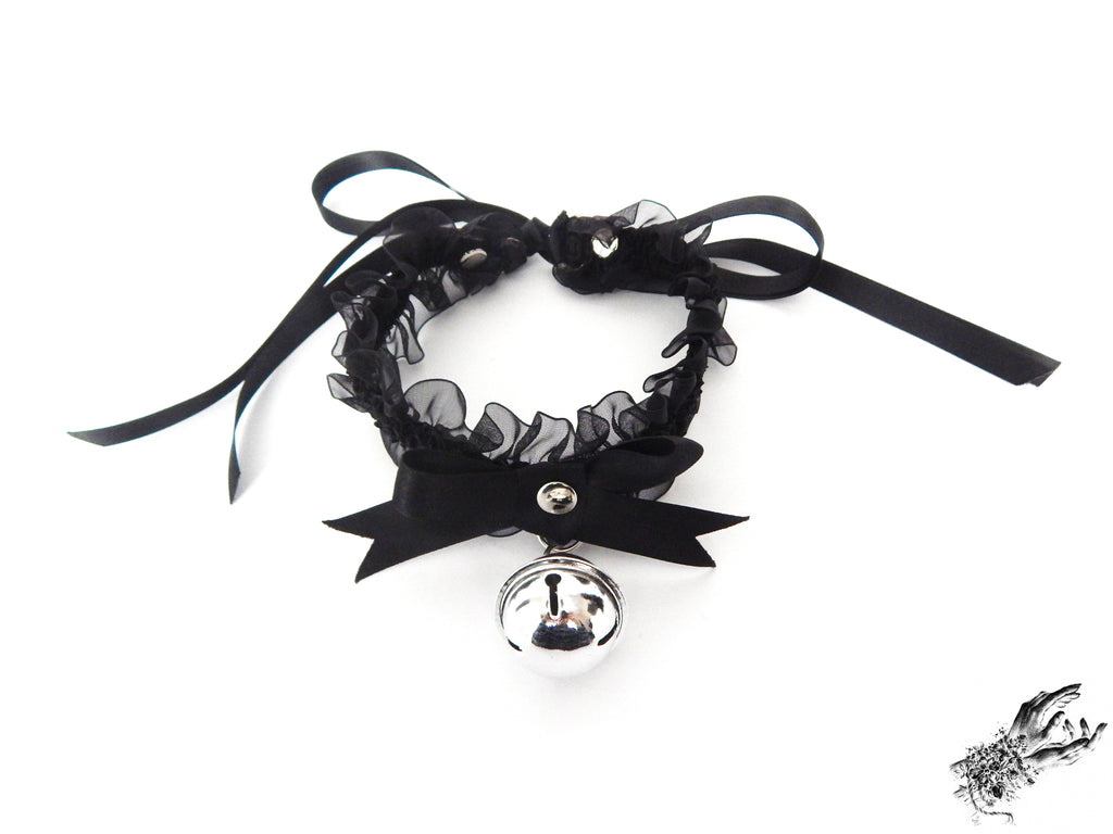 Black Ruffled Bell 2-in-1 Choker/Garter - Black Lace Collar
