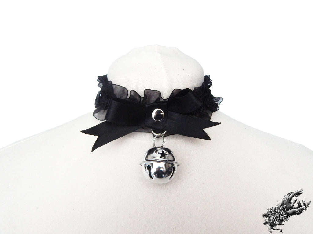 Black Ruffled Bell 2-in-1 Choker/Garter - Black Lace Collar