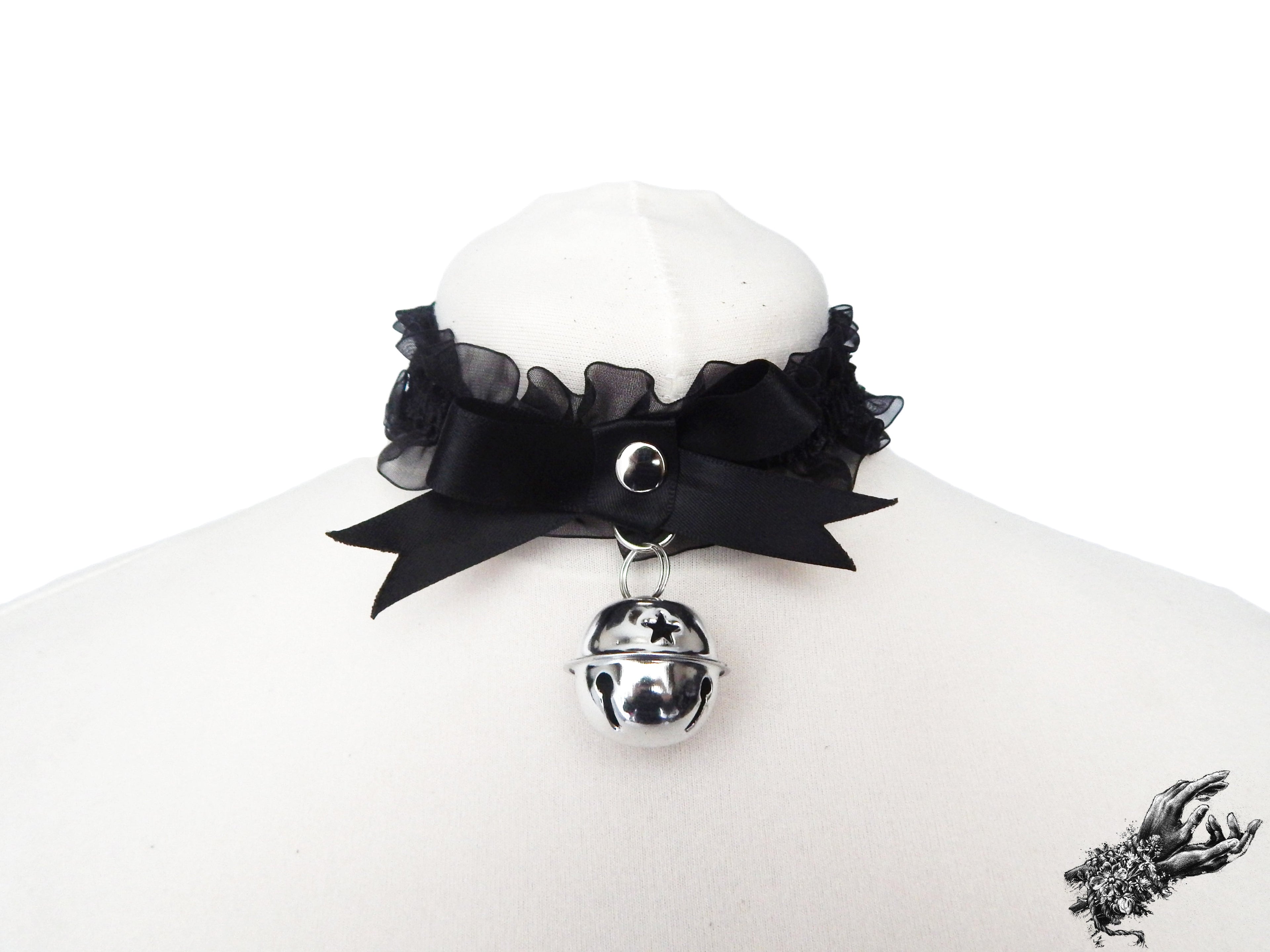 Black Ruffled Bell 2-in-1 Choker/Garter - Black Lace Collar