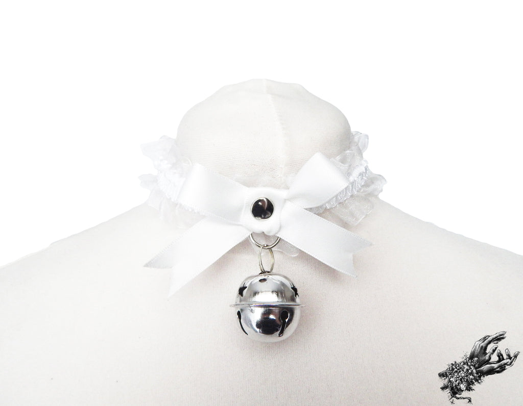 White Ruffled Bell 2-in-1 Choker/Garter - White Lace Collar