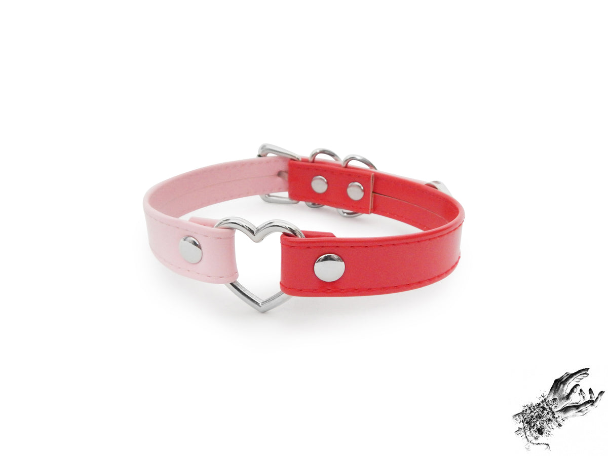 Halb Pink und Halb Rot Herz Ring Choker