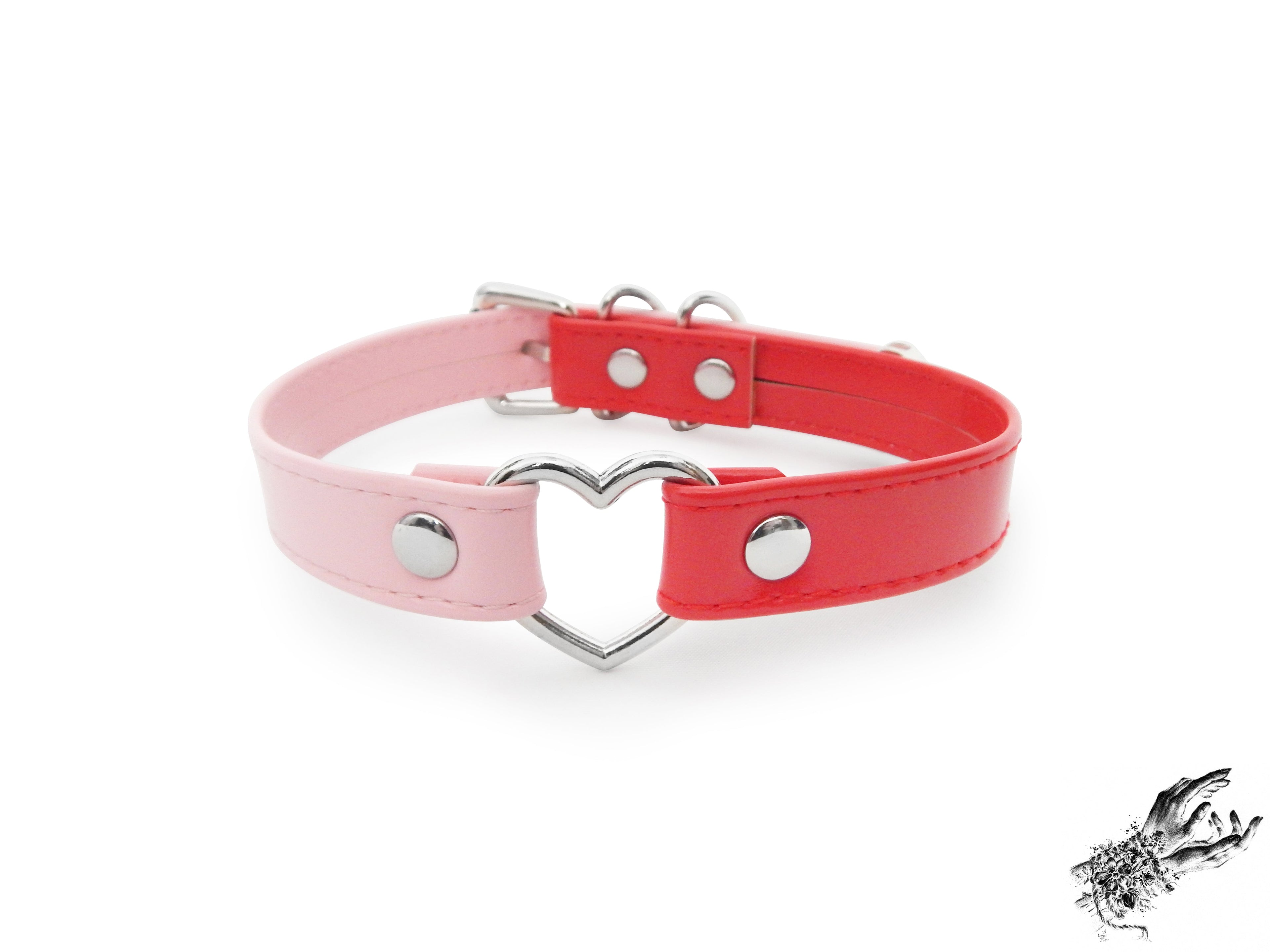 Half Pink and Half Red Heart Ring Choker
