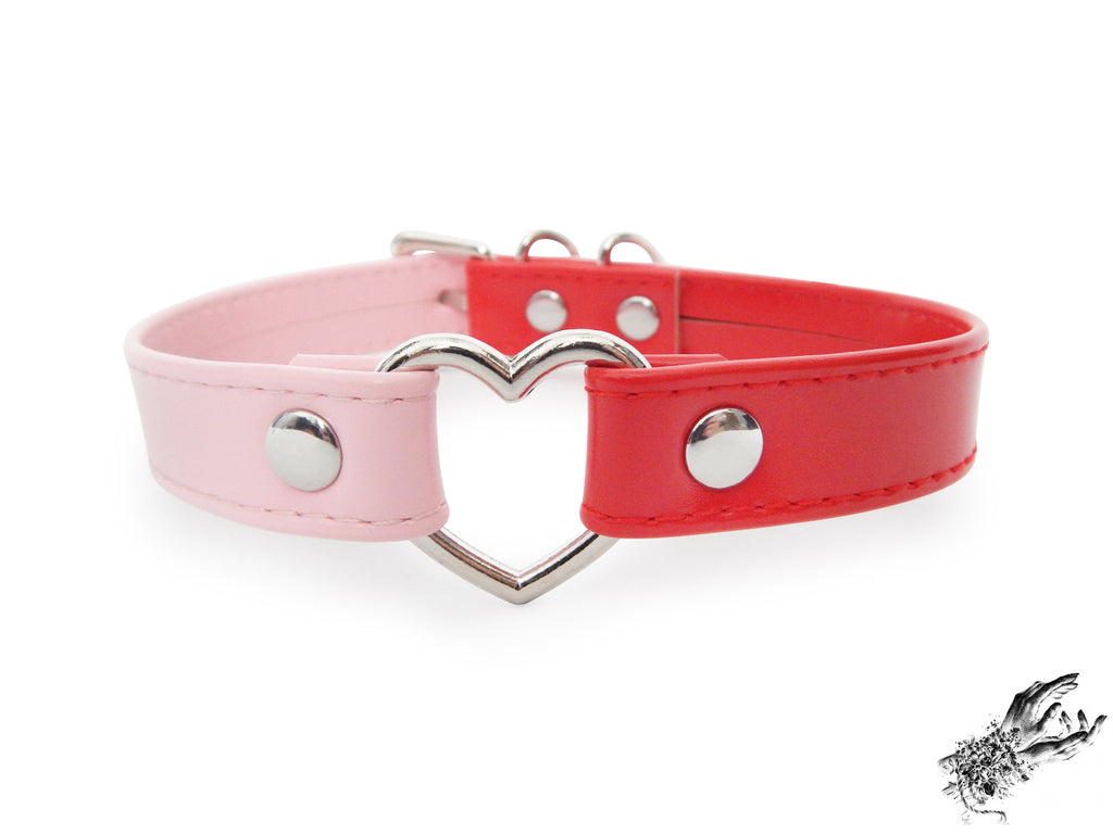 Half Pink and Half Red Heart Ring Choker