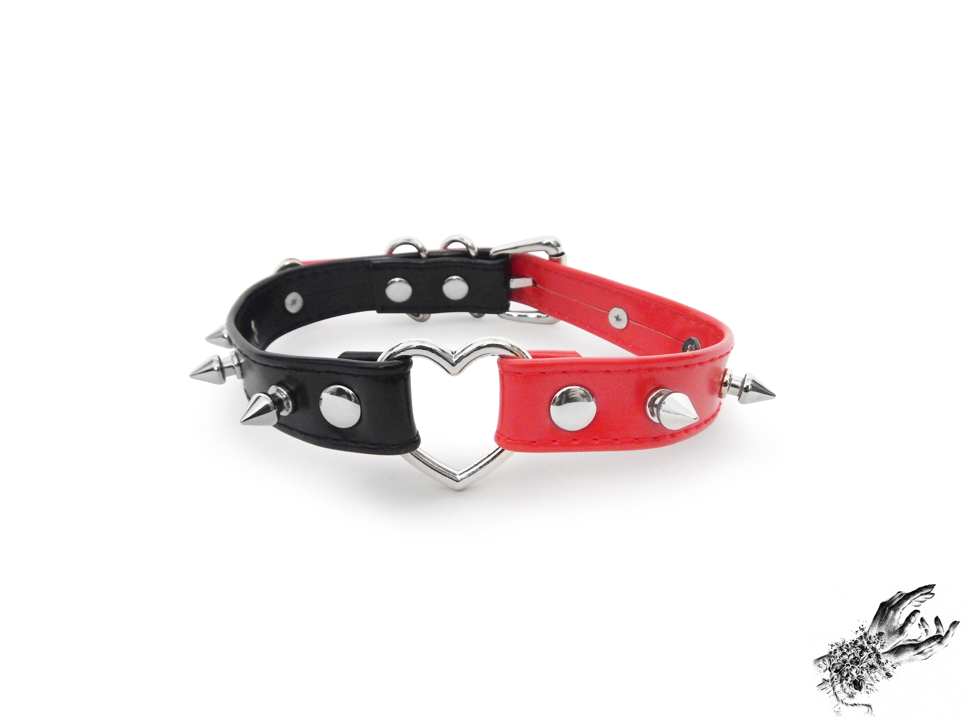 Half Black and Half Red Studded Heart Ring Choker