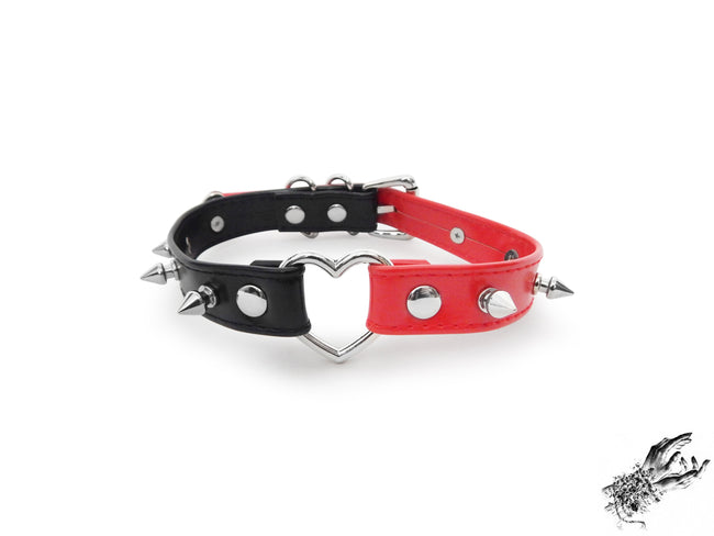 Half Black and Half Red Studded Heart Ring Choker