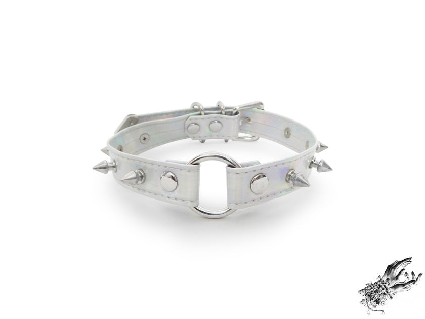 Holographic Silver Studded O Ring Choker