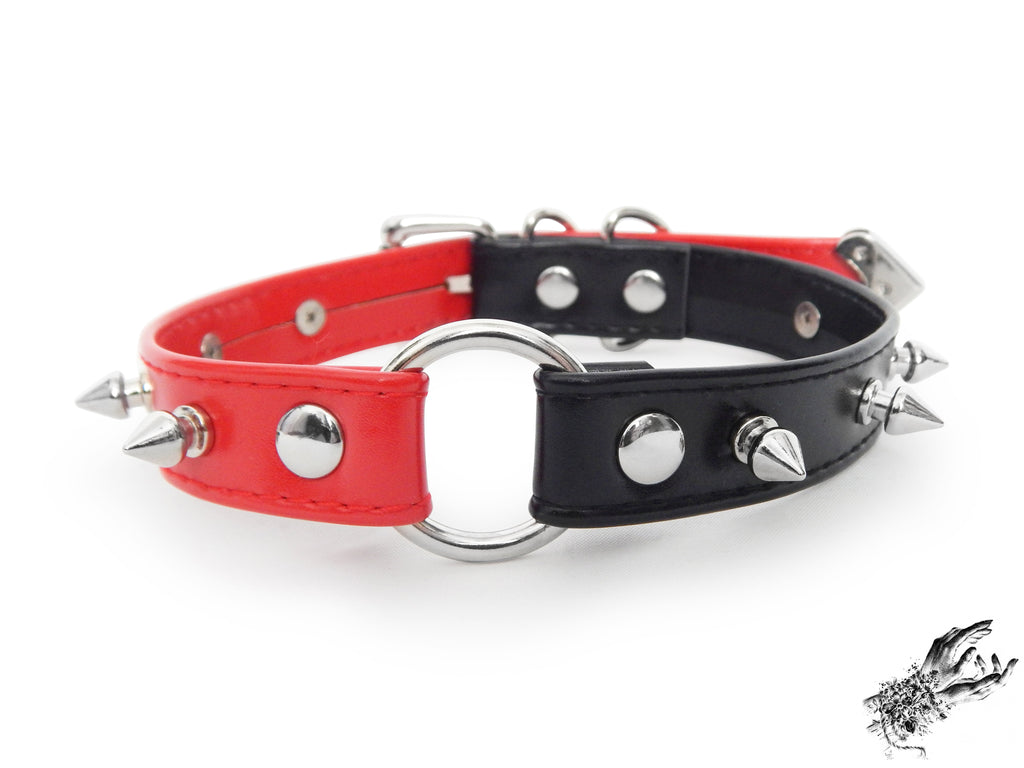 Half Black and Half Red Studded O Ring Choker