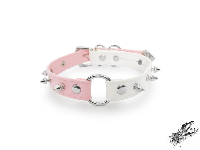 Half Pink and Half White Studded O Ring Choker