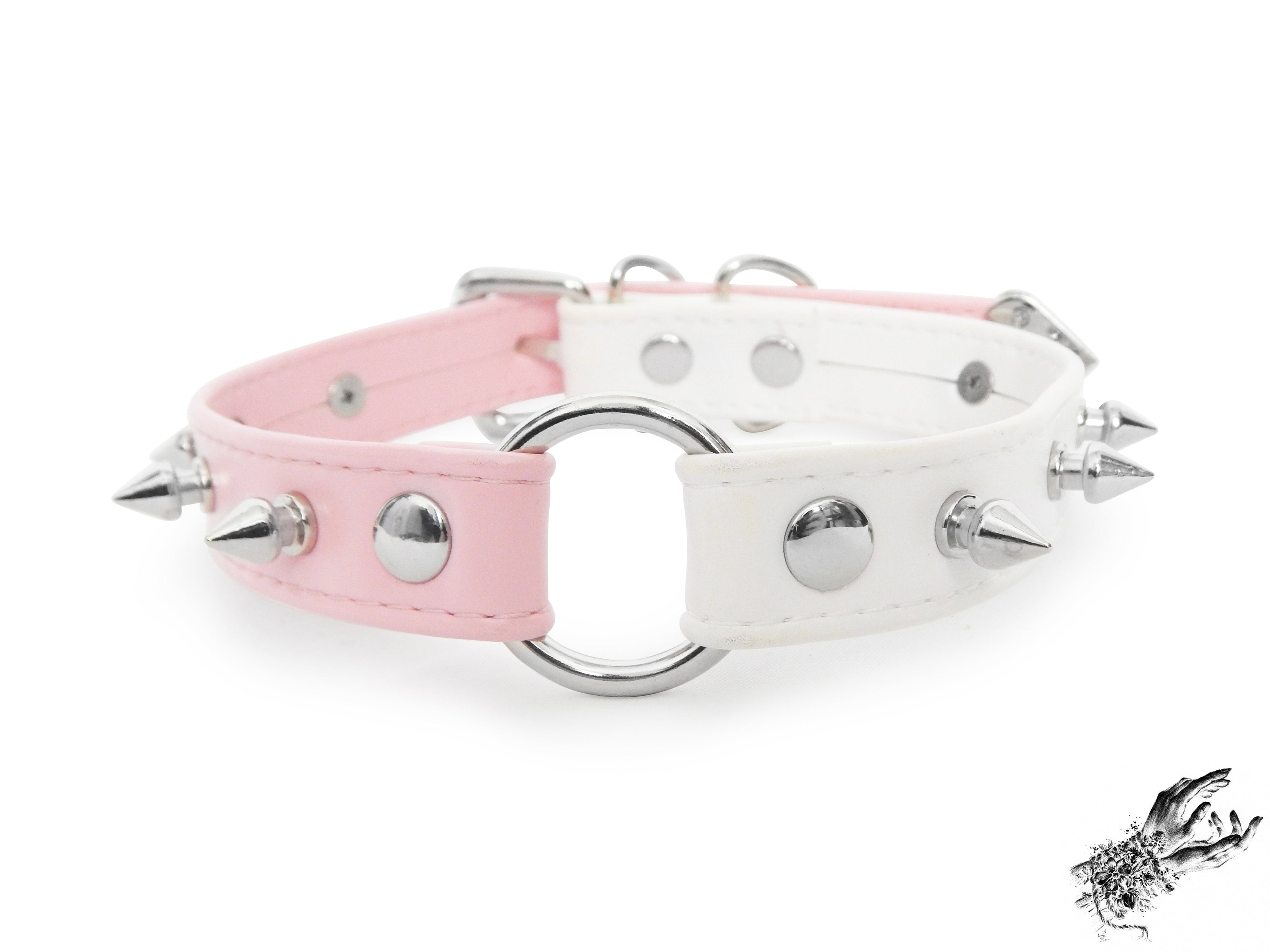 Half Pink and Half White Studded O Ring Choker