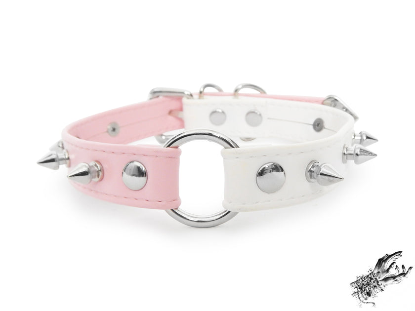Half Pink and Half White Studded O Ring Choker