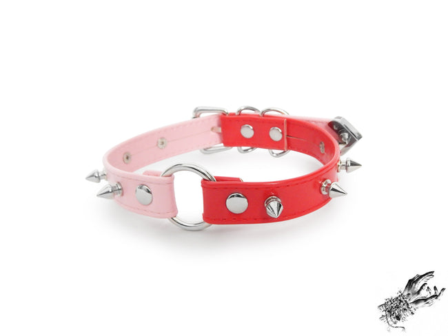 Half Pink and Half Red Studded O Ring Choker