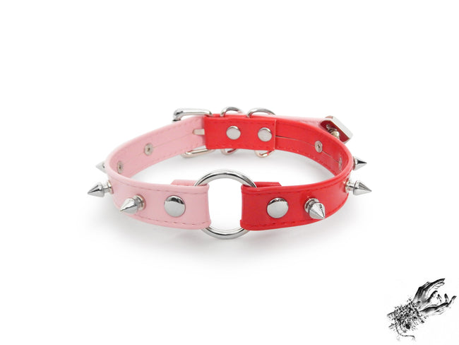 Half Pink and Half Red Studded O Ring Choker