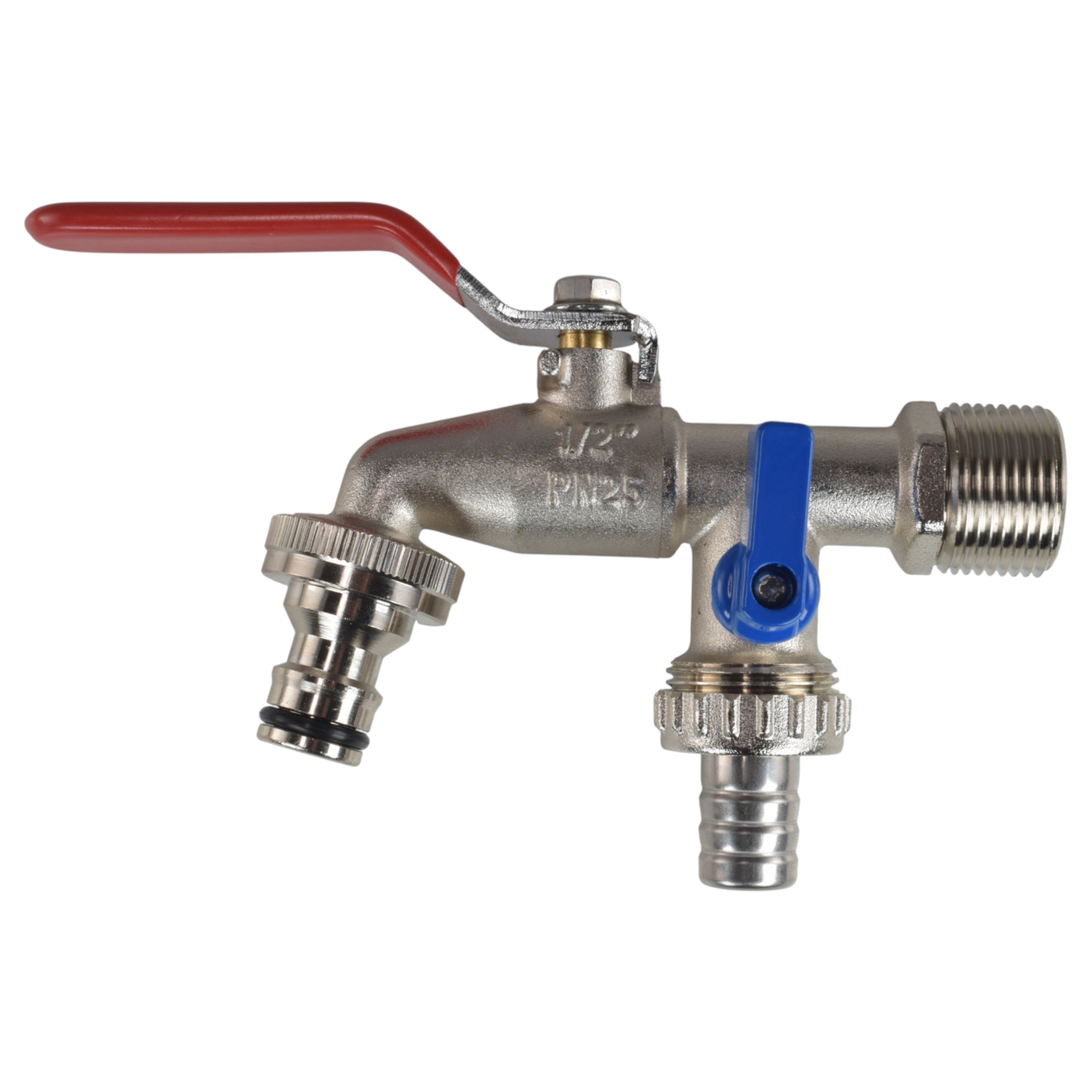 Double Lever Tap Kit with Barb/Quick Connect Outlet, 1/2" and 3/4" BSP Thread Inlet