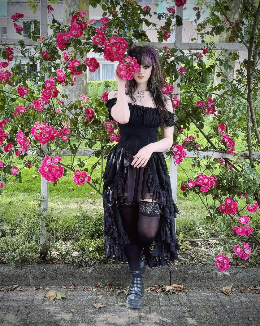 Dark in Love Lilinoe Goth Dress - Off Shoulder Lace-Up Back