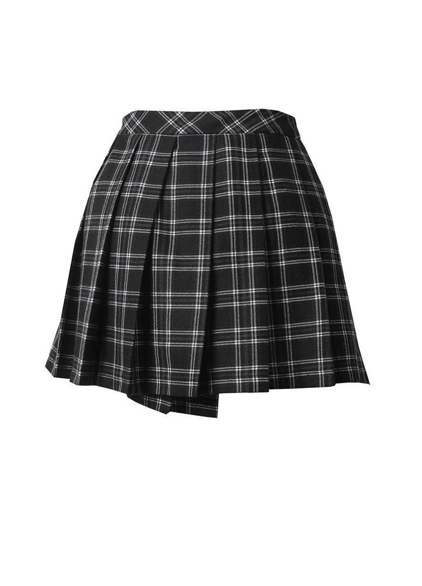 Dark in Love Leah Gothic Tartan Mini Skirt - Black & White Plaid
