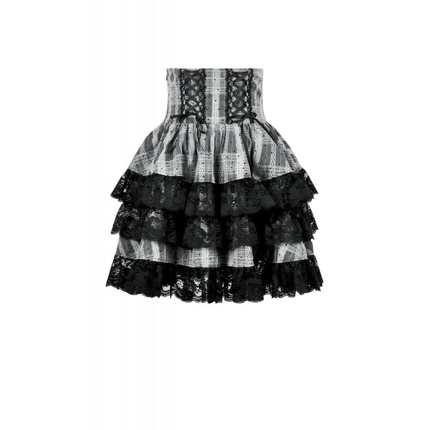 Dark in Love Hexa Layered Tartan Effect Lace Skirt