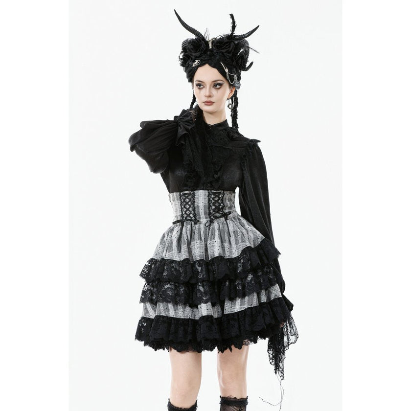 Dark in Love Hexa Layered Tartan Effect Lace Skirt