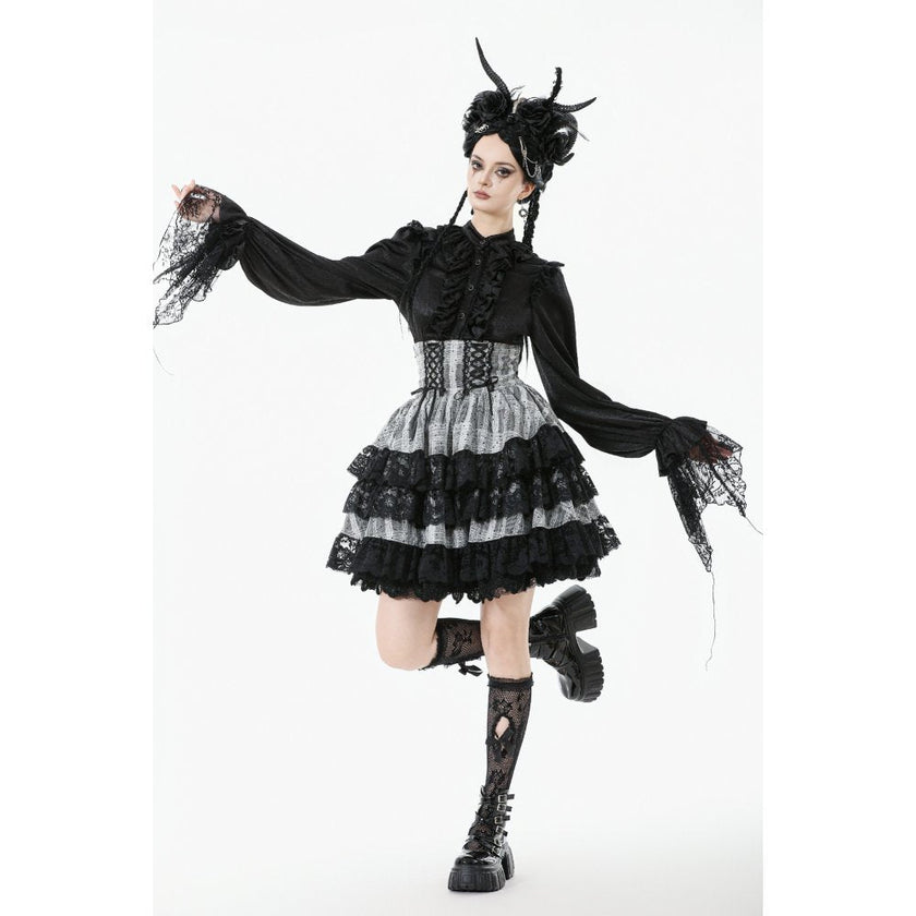 Dark in Love Hexa Layered Tartan Effect Lace Skirt