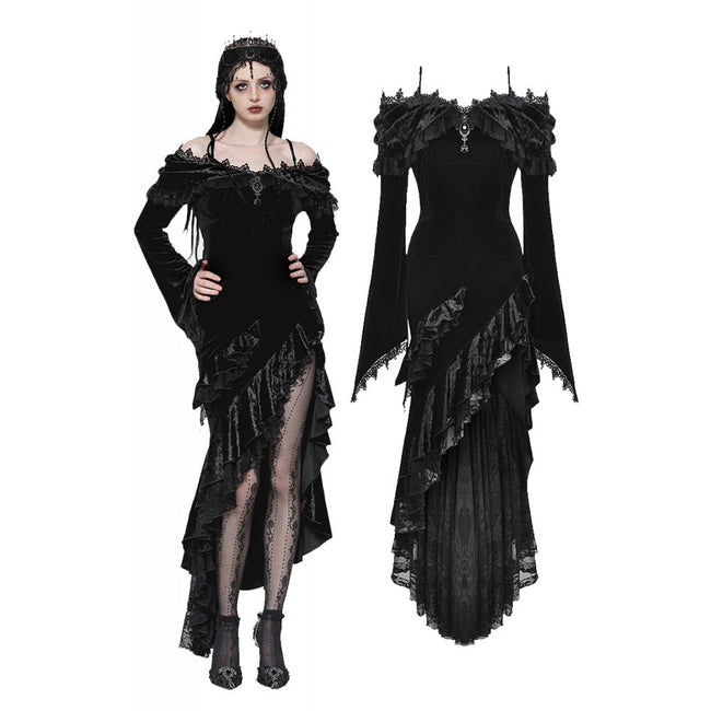 Dark in Love Kaia Velvet Ruffle Off-Shoulder Gothic Mermaid Dress