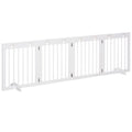 PawHut Freestanding Pet Gate 4 Panel Wooden Dog Barrier Folding Safety Fence with Support Feet up to 204cm Long 61cm Tall for Doorway Stairs White