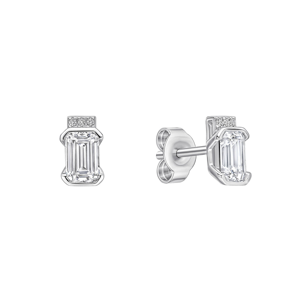 Pendientes de tuerca con bisel medio y corte esmeralda Diamonfire