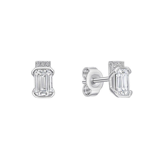 Diamonfire Emerald Cut Half Bezel Stud Earrings