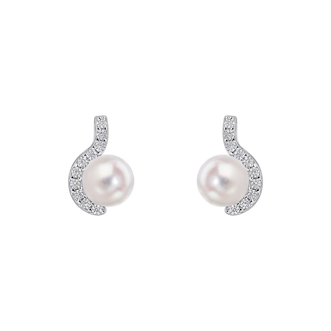 Diamonfire Half Halo Pearl Stud Earrings