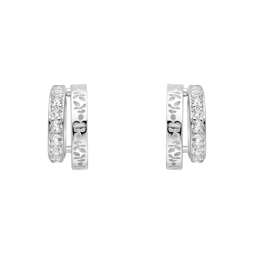 Laura Ashley Silver Foscot Damask White Topaz Hoop Earrings