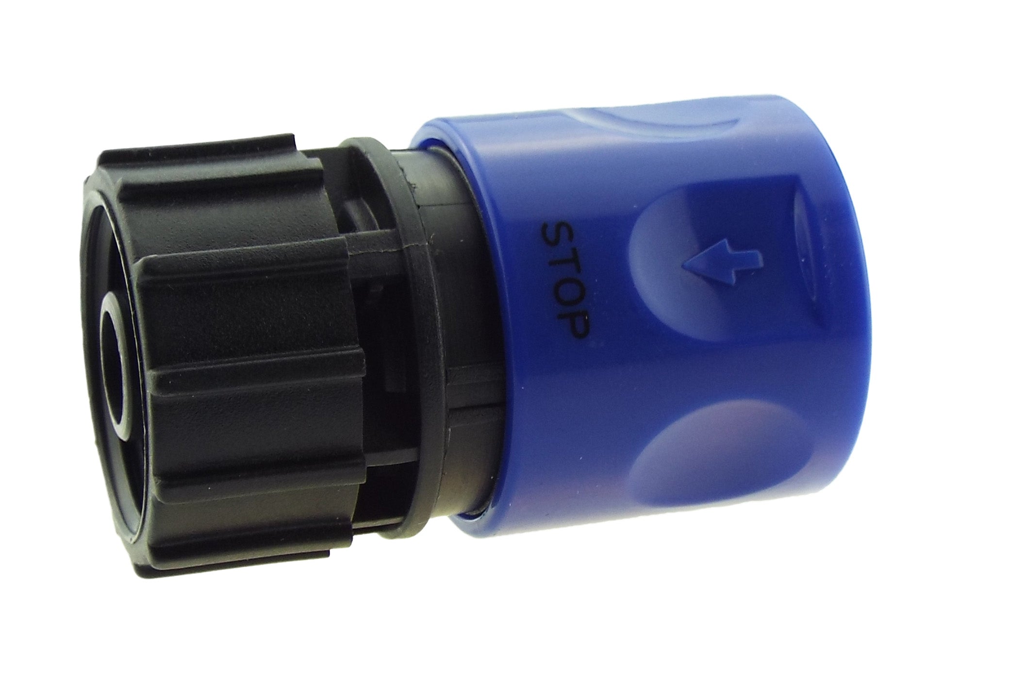 Hose Connector Blue with In-Line BSPM Valve and 20mm Barbed Straight