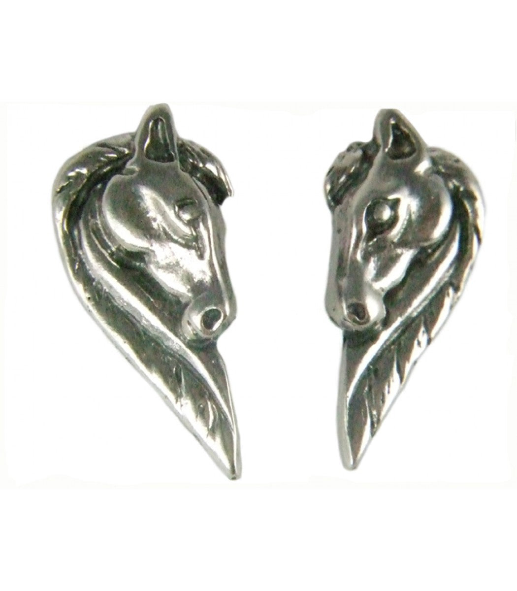 Aretes con cabeza de caballo con melena larga de semental plateado