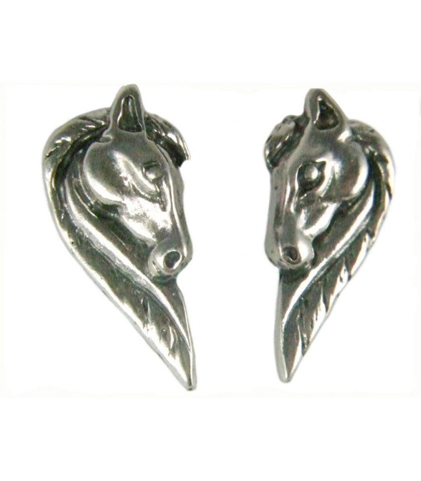 Aretes con cabeza de caballo con melena larga de semental plateado