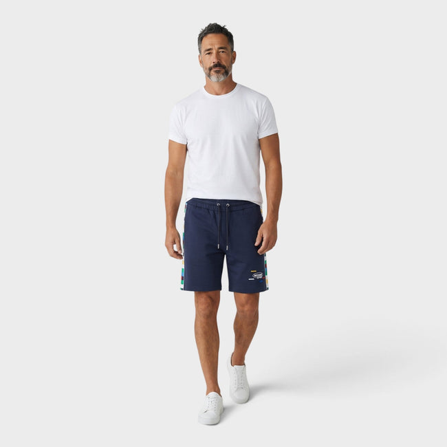 Pantalones cortos de punto de muletón con logo de punto, azul marino multicolor