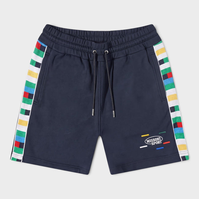 Pantalones cortos de punto de muletón con logo de punto, azul marino multicolor