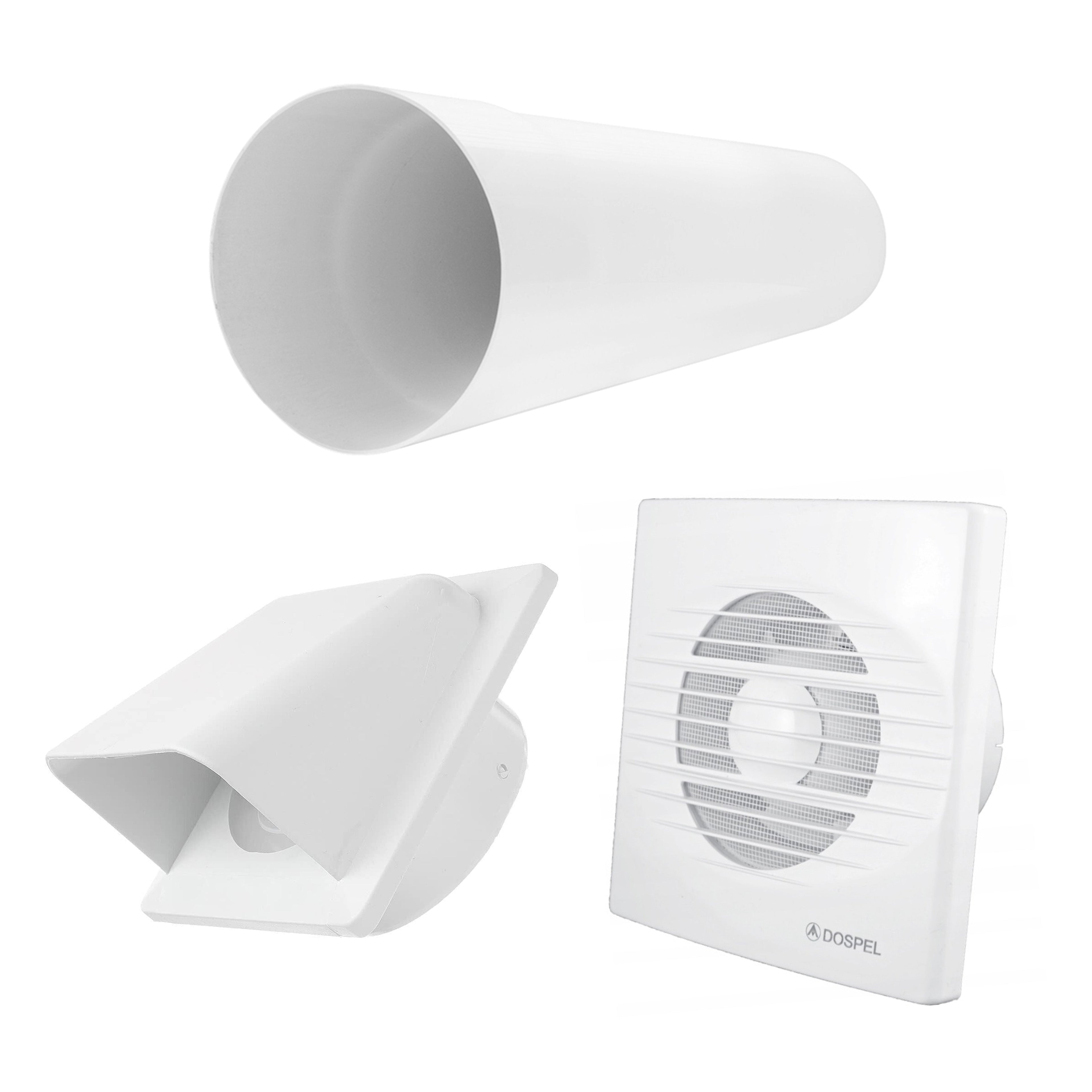 Through Wall Ventilation Kit RICO Timer and Humidistat Fan with White External Vent