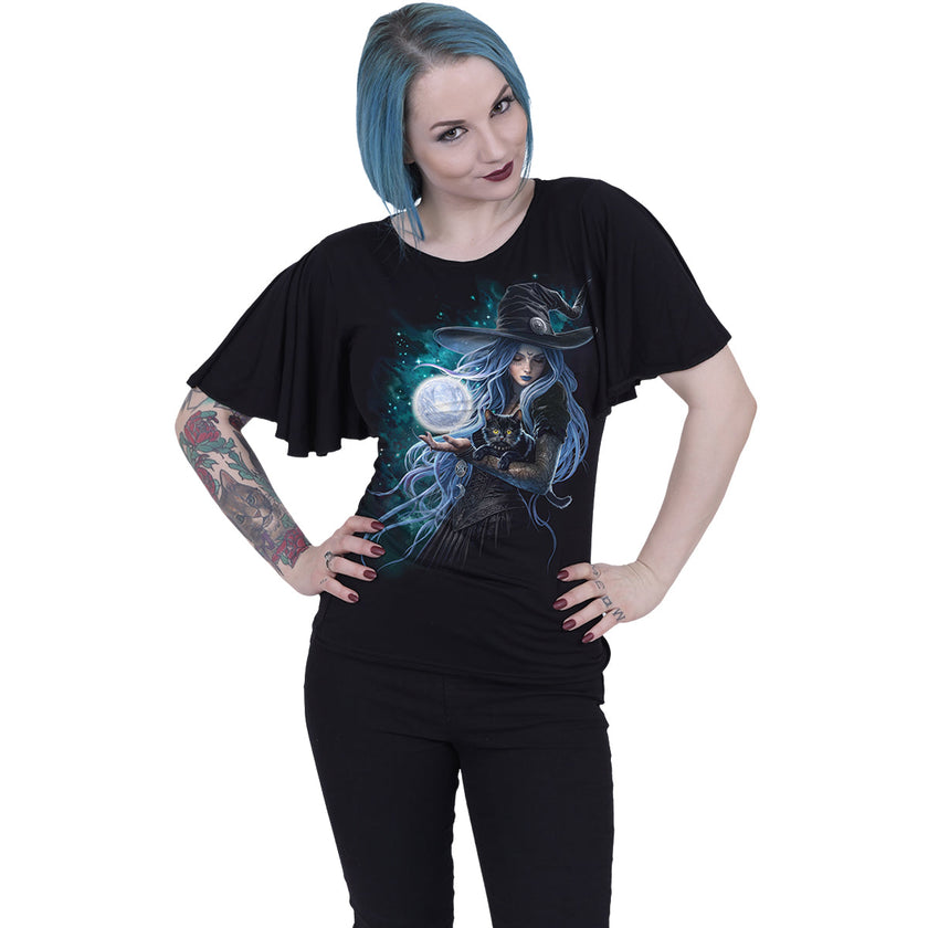 MYSTIC MOON - Boat Neck Bat Sleeve Top Black