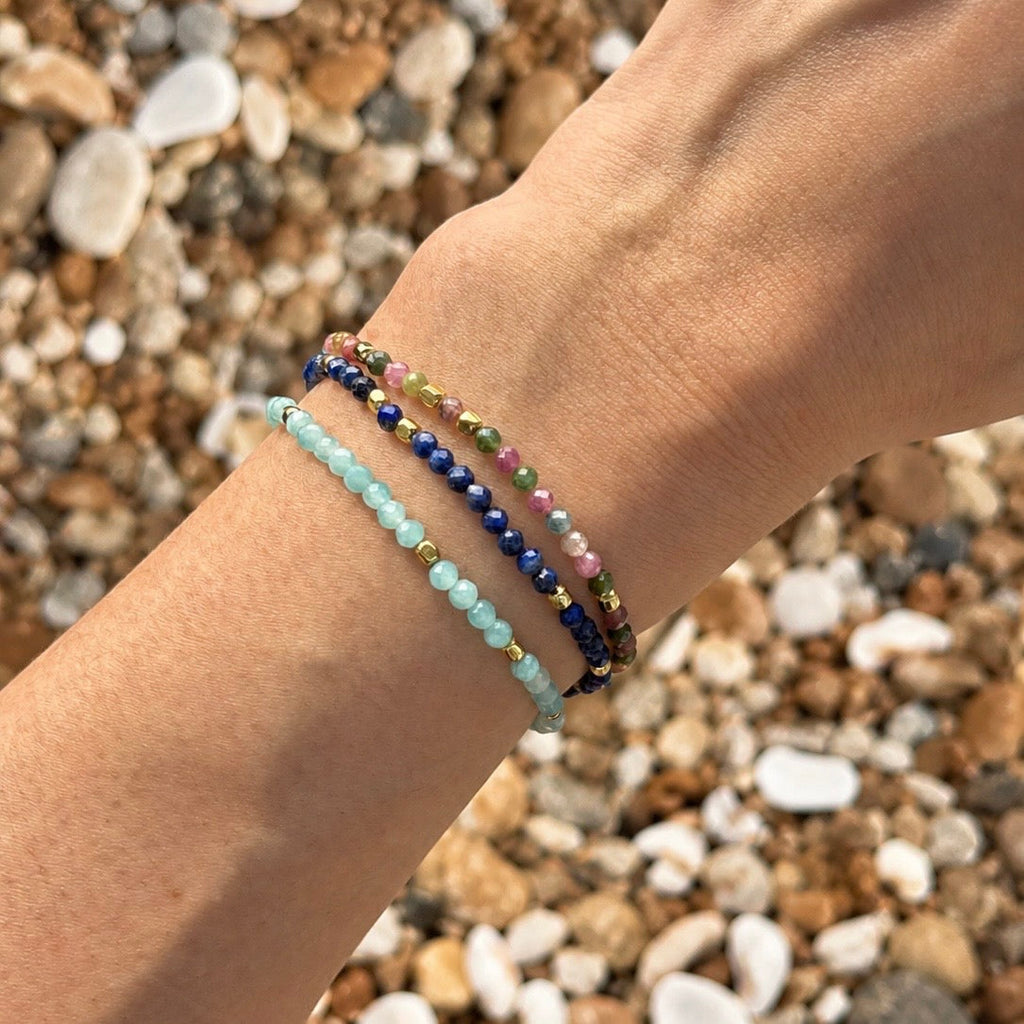 Milos Gemstone and Gold Bead Bracelet Tourmaline