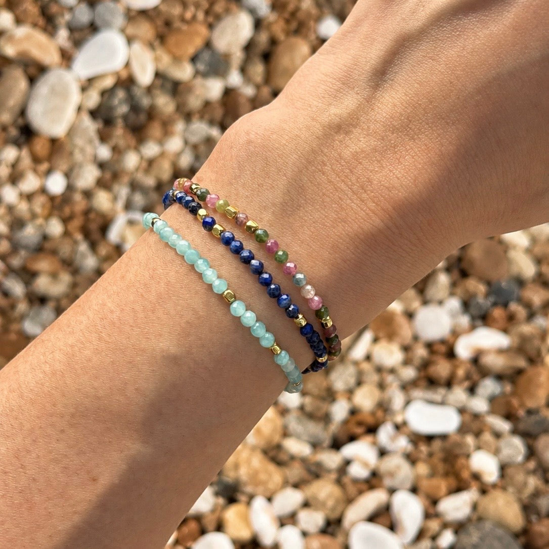 Milos Gemstone and Gold Bead Bracelet Lapis